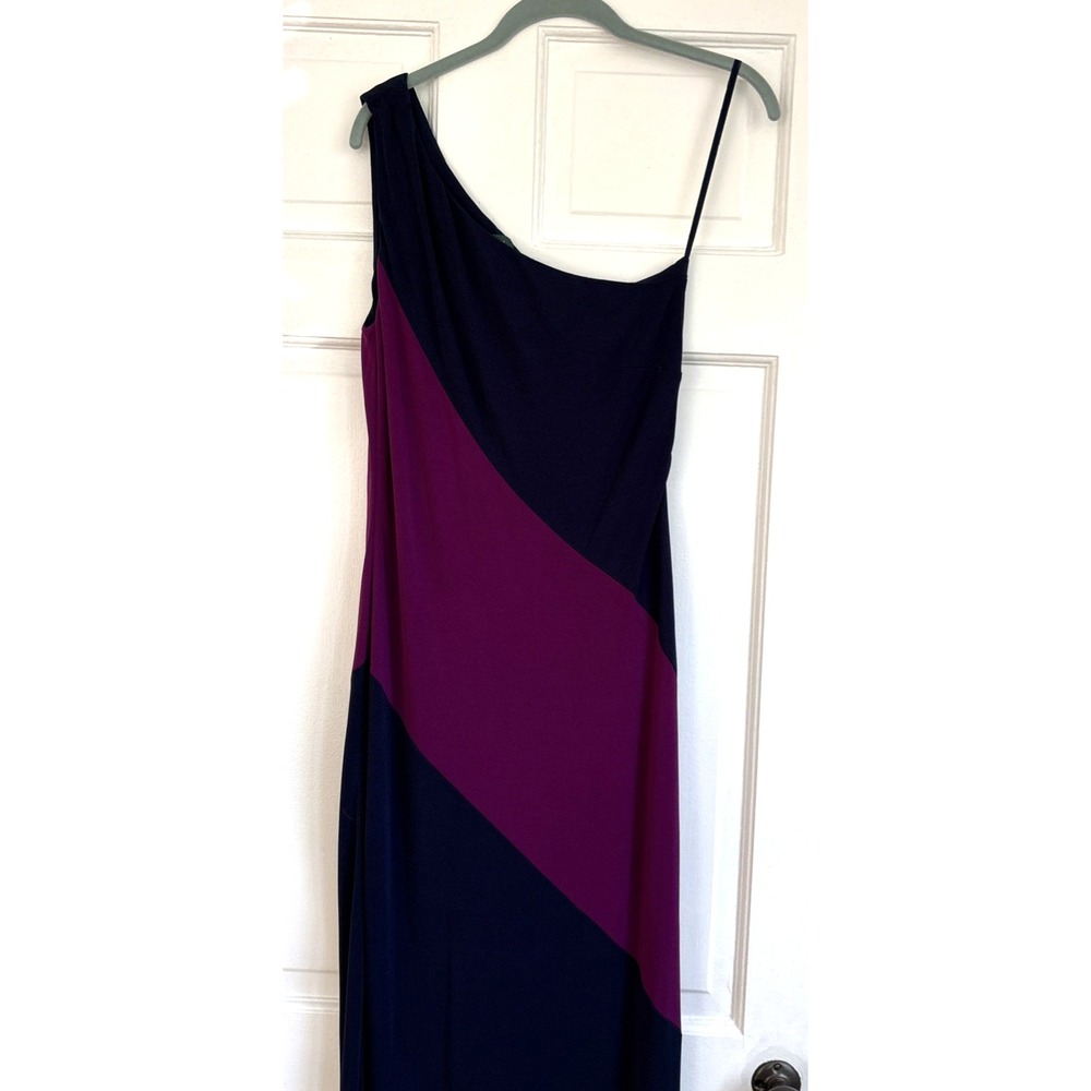 Lauren Ralph Lauren One Shoulder Colorblock Maxi Dress Navy Purple Size M - Picture 5 of 8